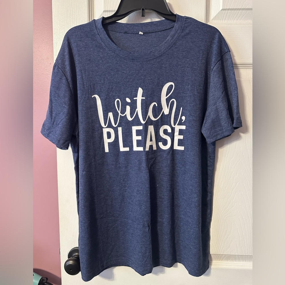 Blue Graphic Tee with 'Witch, Please' Print